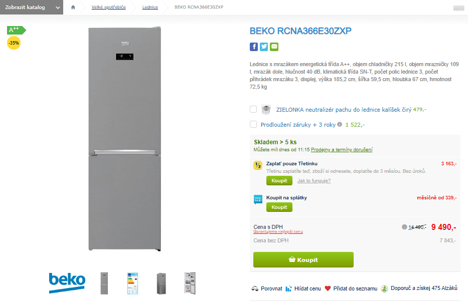 Komb. lednice Beko, A++, 324 l, nerez