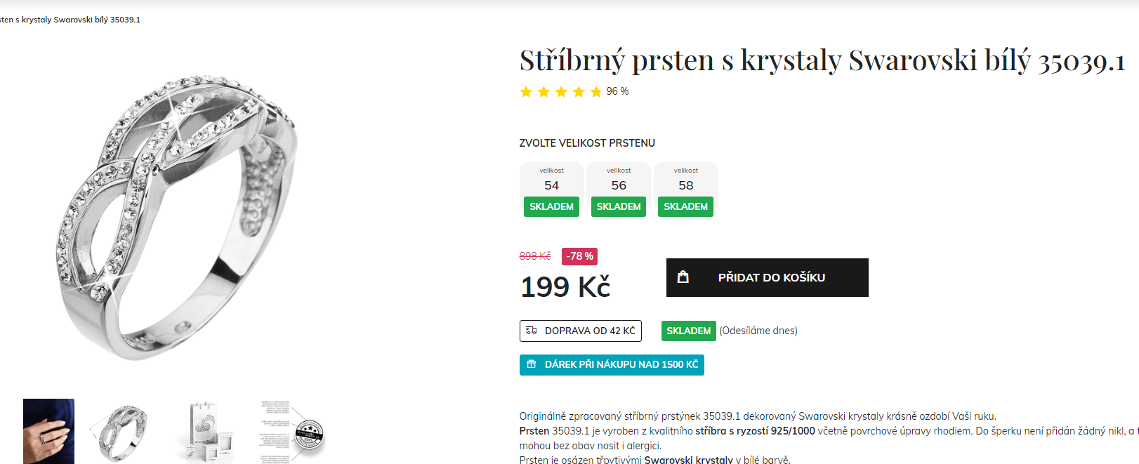 Stříbrný prsten s krystaly Swarovski bílý