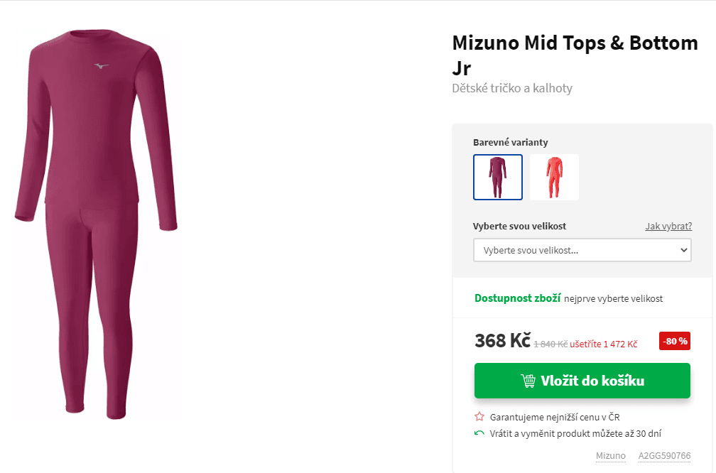 Dětské termo tričko a kalhoty Mizuno