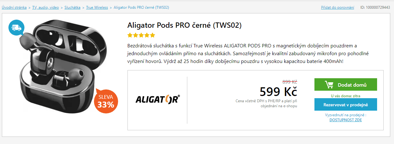 BT sluchátka Aligator Pods PRO