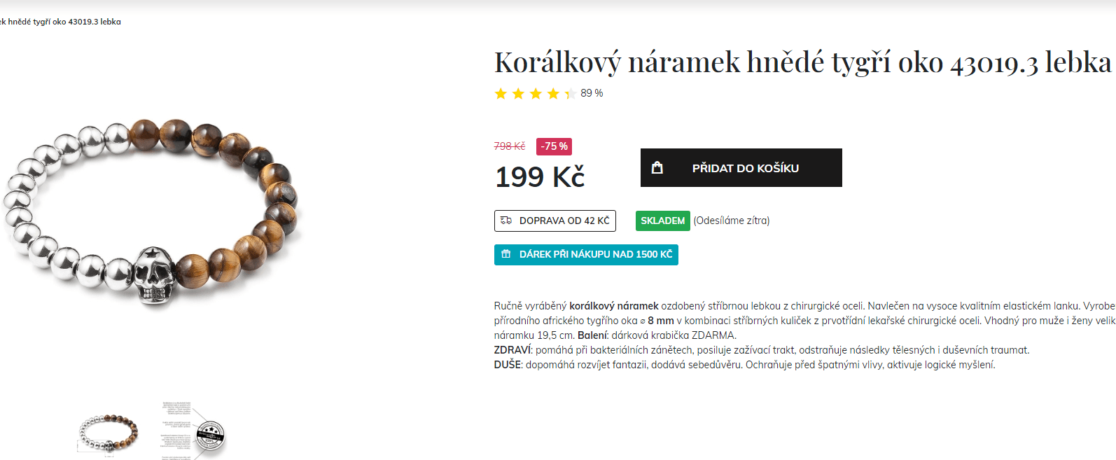 Korálkový náramek hnědé tygří oko