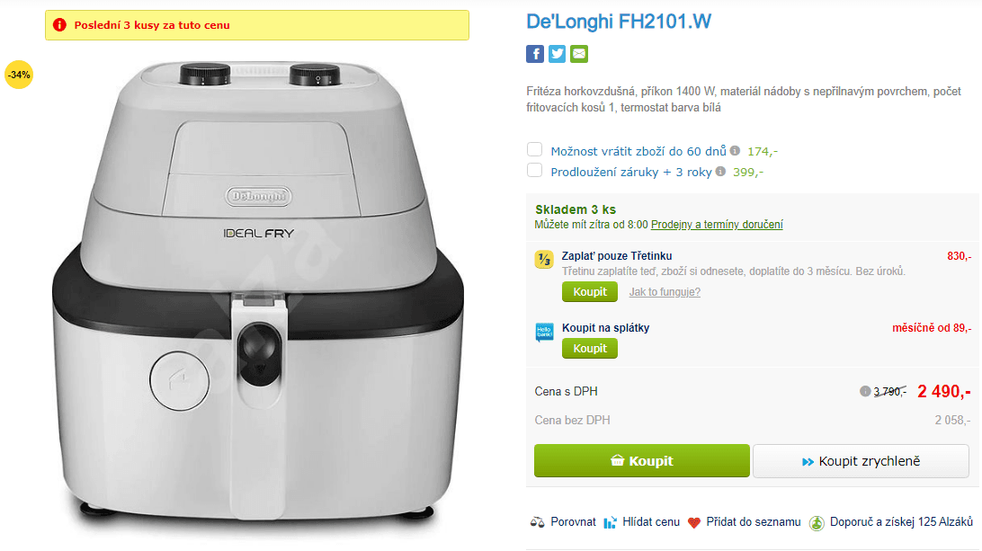 Horkovzdušná fritéza De'Longhi 