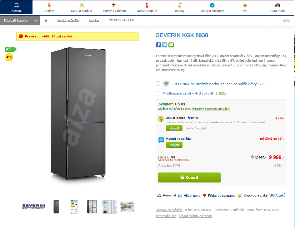 Komb. lednice Severin, A++, 341l