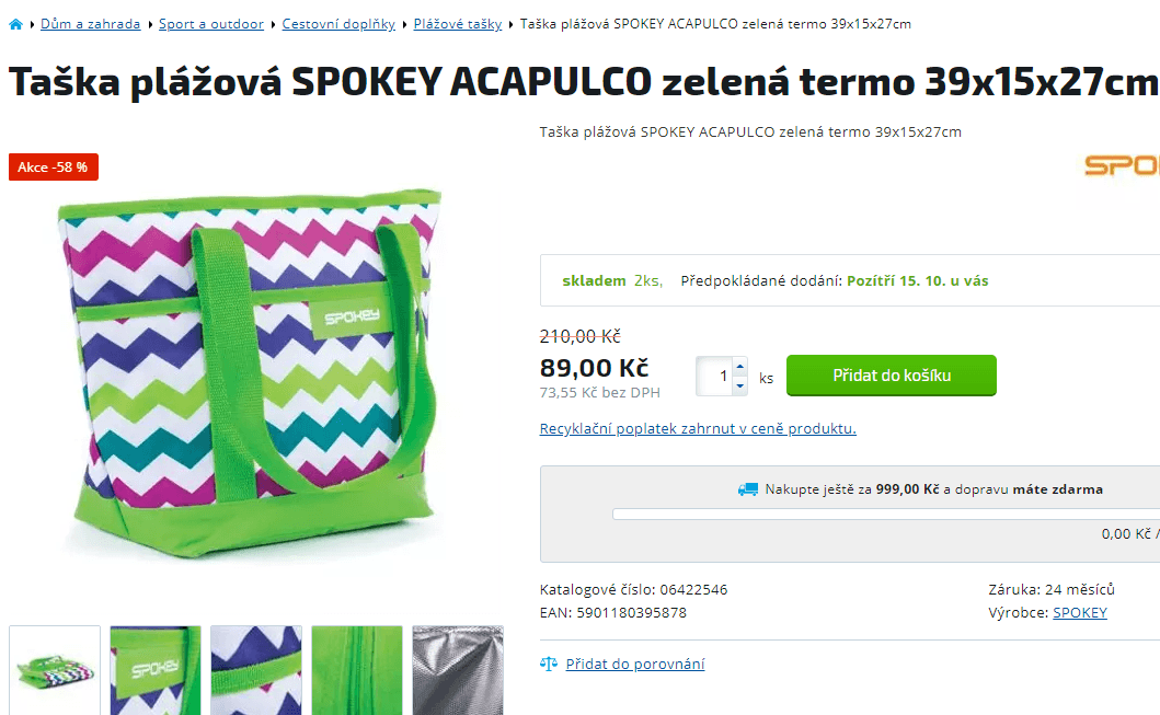 Taška plážová Spokey termo, 39x15x27cm