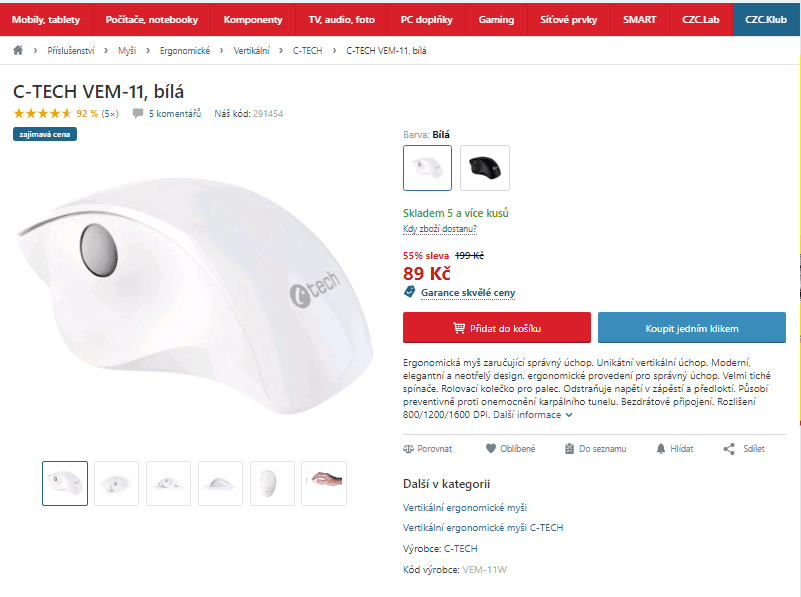 Vertikální myš C-TECH VEM-11