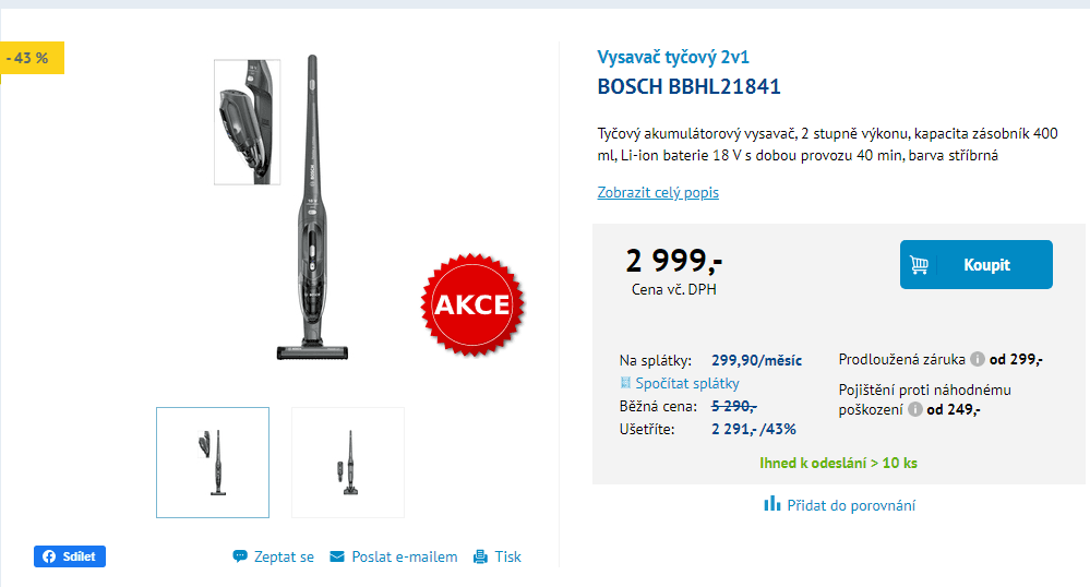 Tyčový AKU vysavač 2v1 Bosch 