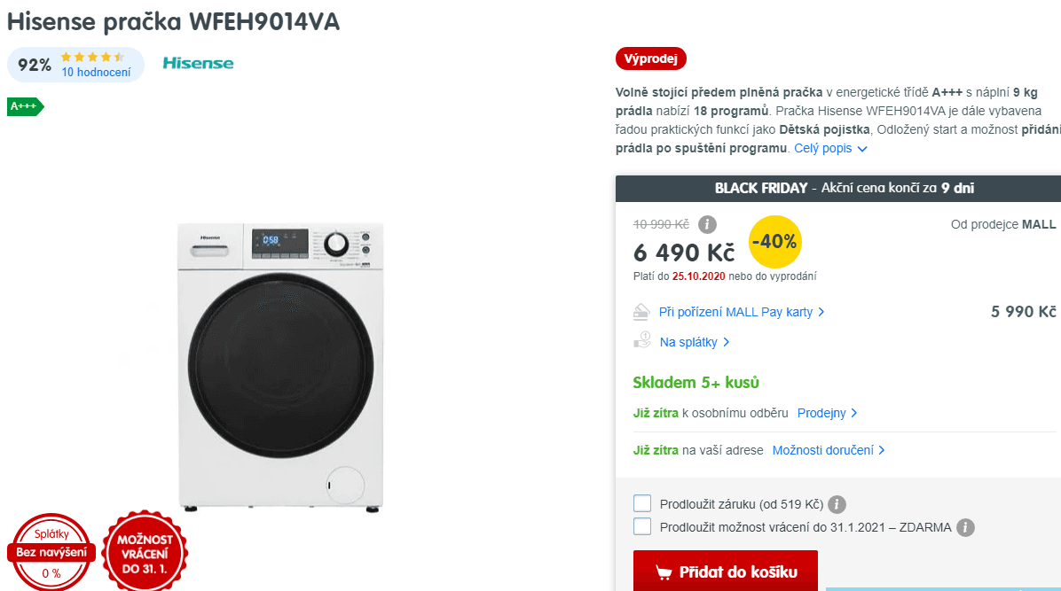 Pračka Hisense, 9kg, 1400 ot., A+++