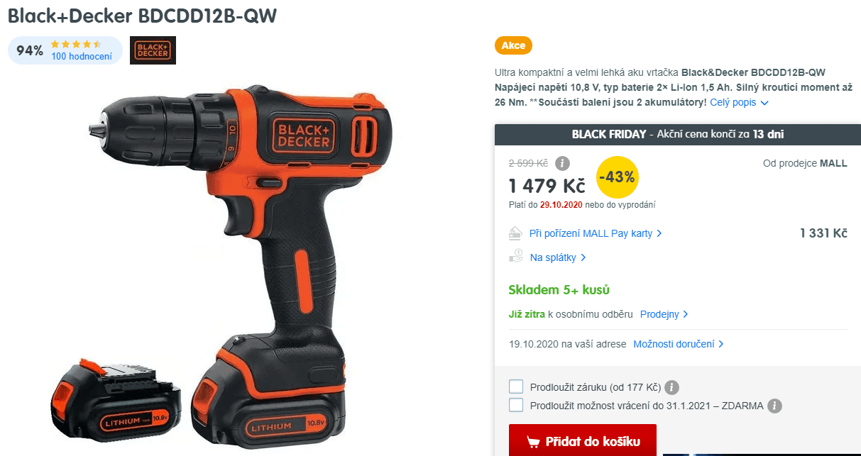 AKU vrtačka/šroubovák Black & Decker