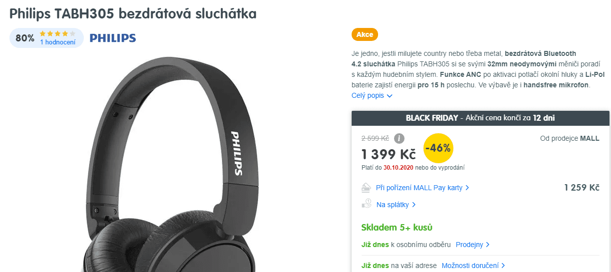 Bezdrátová sluchátka Philips TABH305