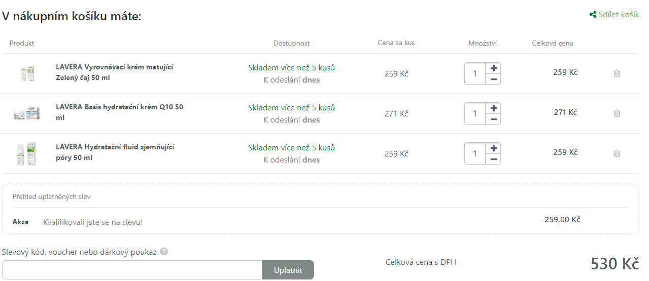 Akce 2+1 zdarma na značku Lavera