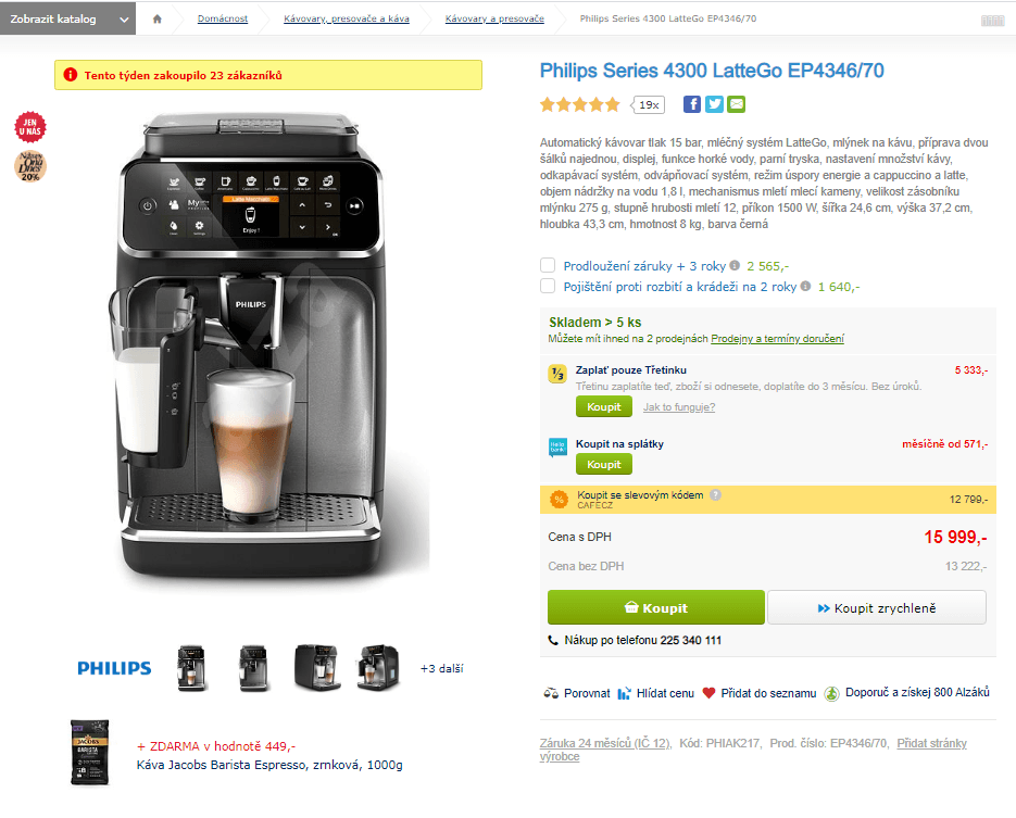 Automatický kávovar Philips LatteGo