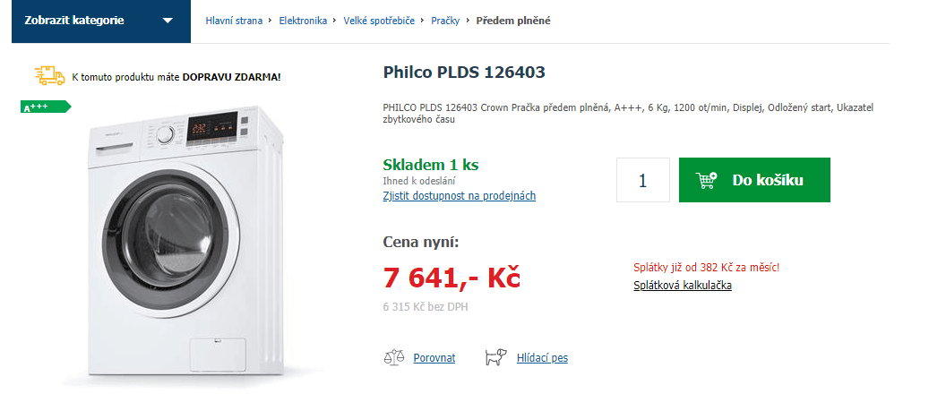 Pračka Philco, 6kg, 1200 ot., 44cm, A+++