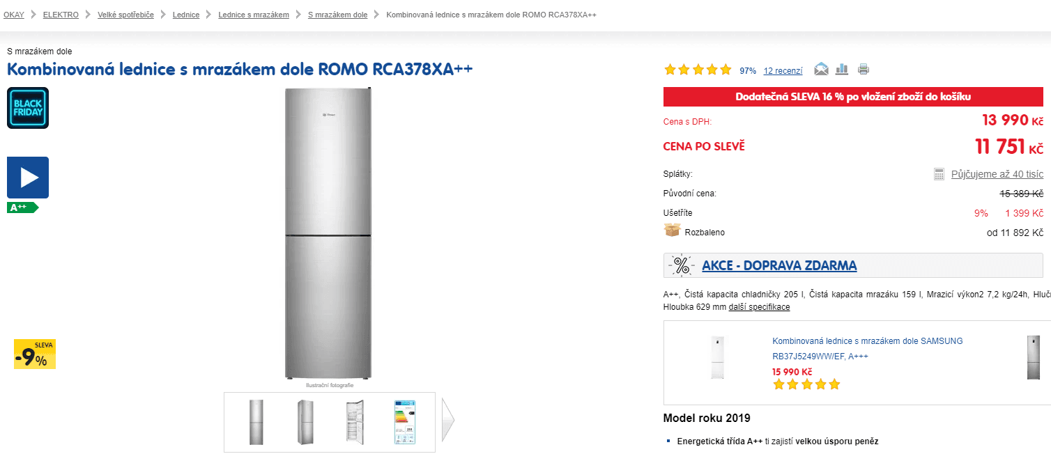 Lednice Romo, A++, 206 cm