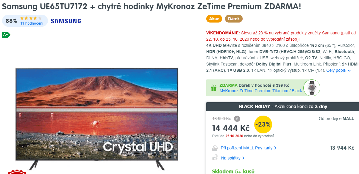 4K Smart TV, 164cm, HDR, Samsung