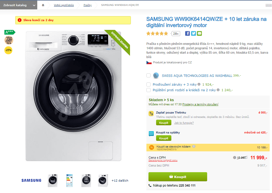 Pračka Samsung, A+++, 9 kg, 1400 ot/min