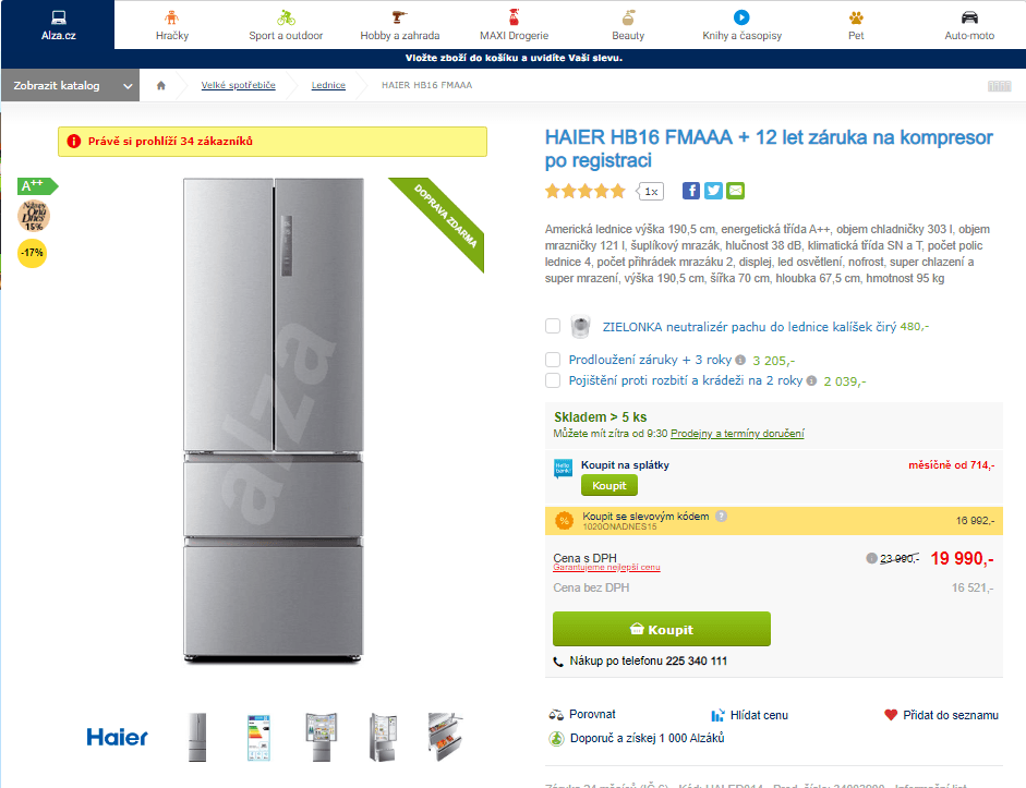 Americká lednice Haier, A++, No Frost