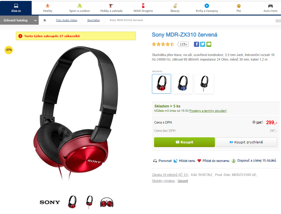 Sluchátka Sony MDR-ZX310