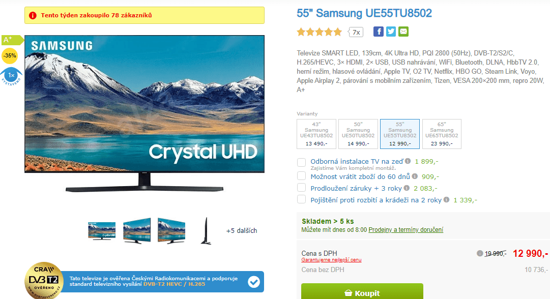 4K Smart TV, 139cm, HDR, Samsung 8