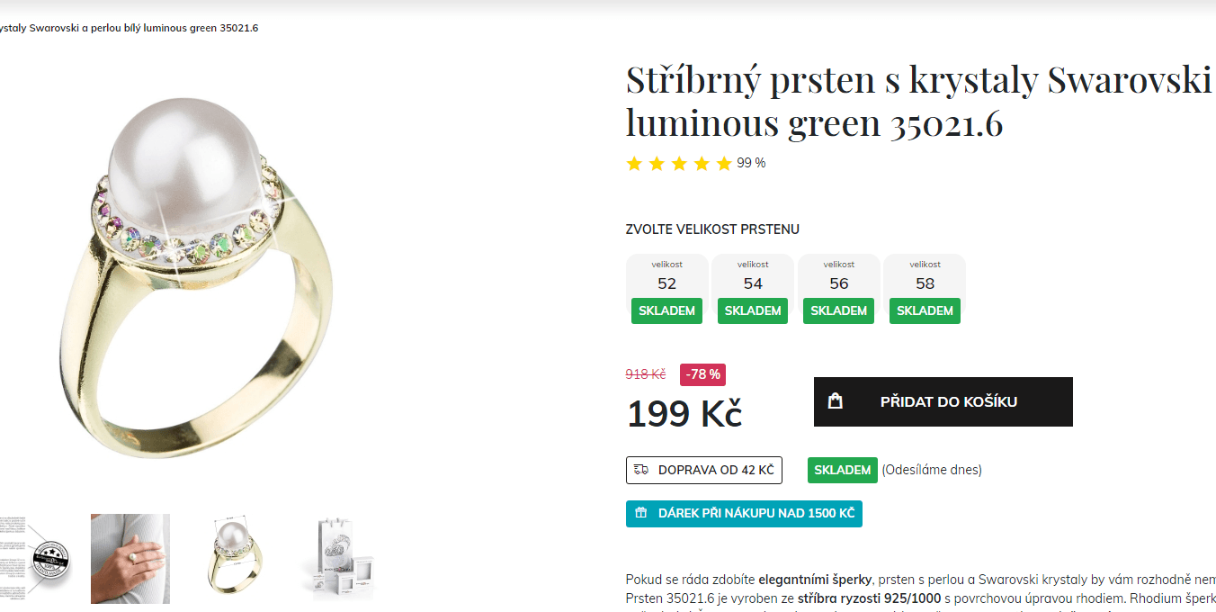 Stříbrný prsten s krystaly a perlou