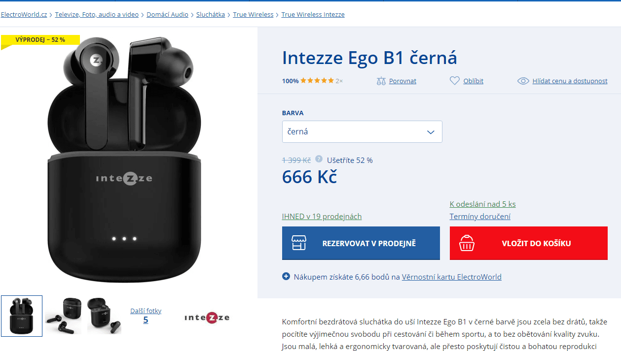 BT sluchátka Intezza Ego