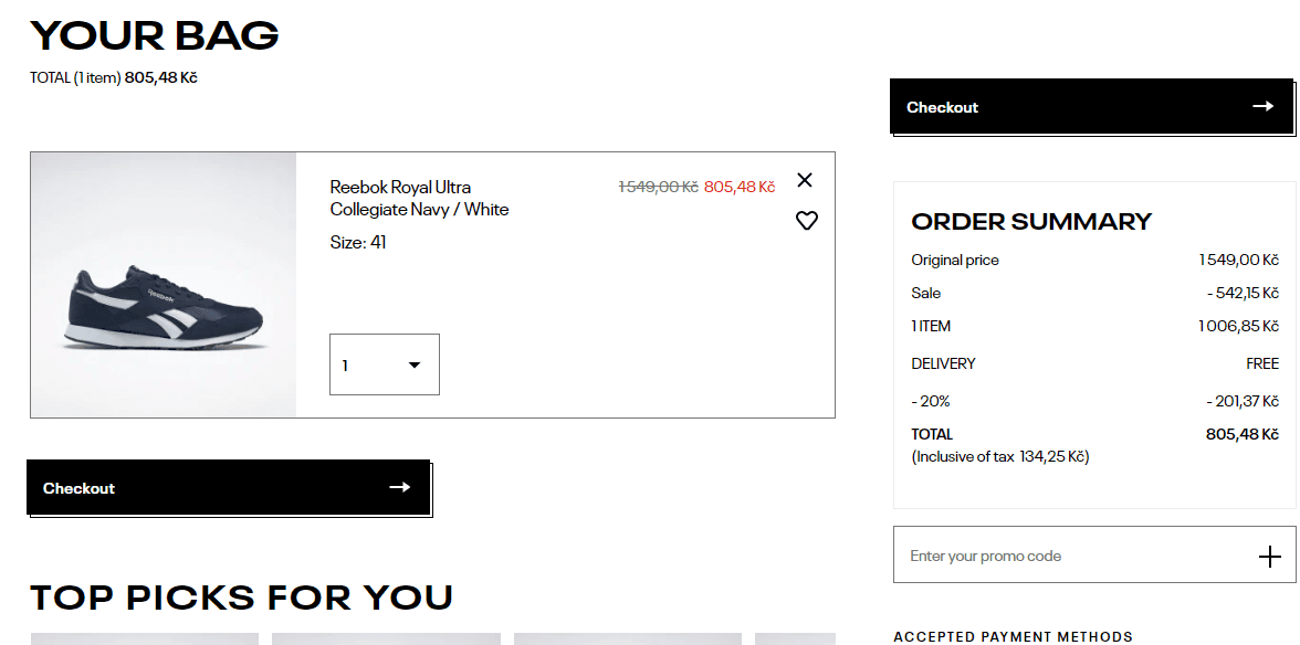 Extra sleva 20% v outletu Reebok