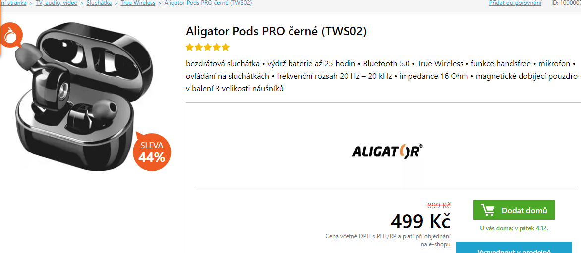 BT sluchátka Aligator Pods PRO