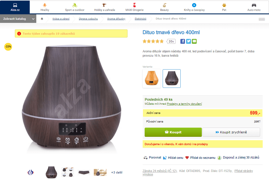 Aroma difuzér Dituo tmavé dřevo 400ml