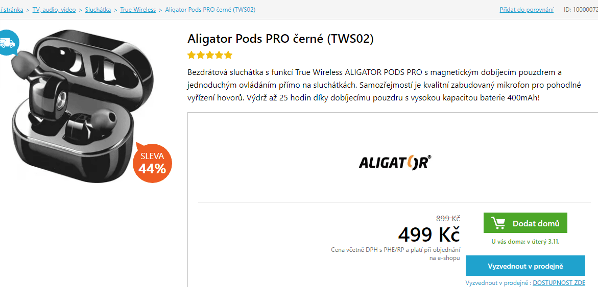BT sluchátka Aligator Pods Pro