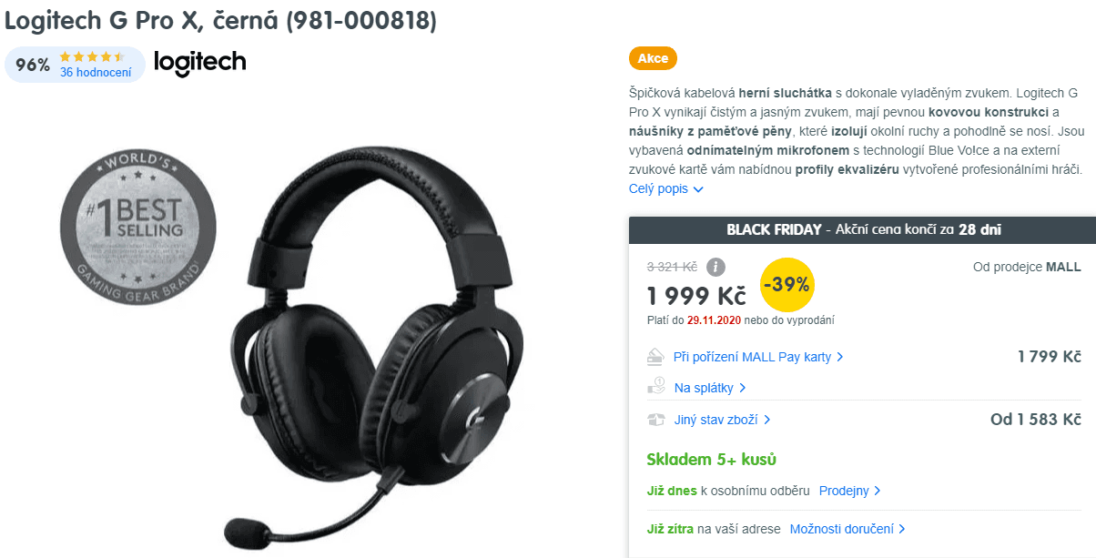 Herní sluchátka Logitech G PRO X 