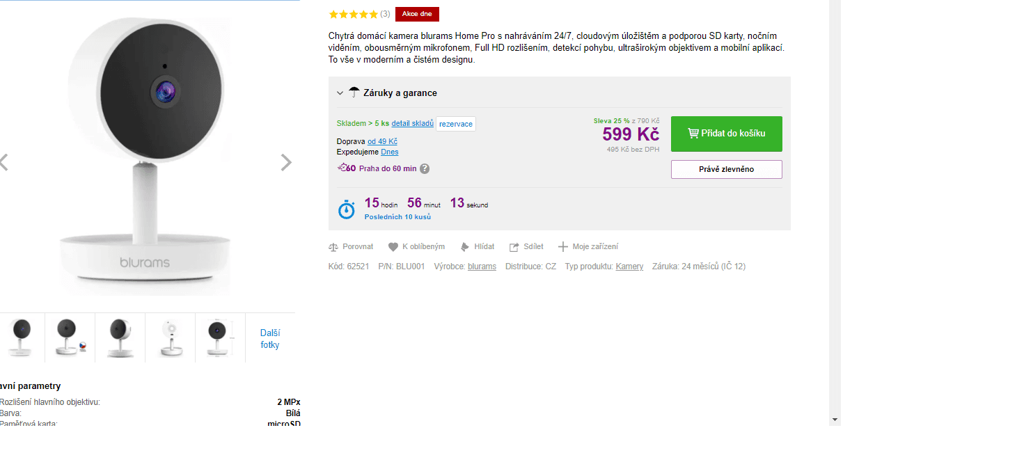 Vnitřní bezpečnostní kamera Blurams Home Pro 