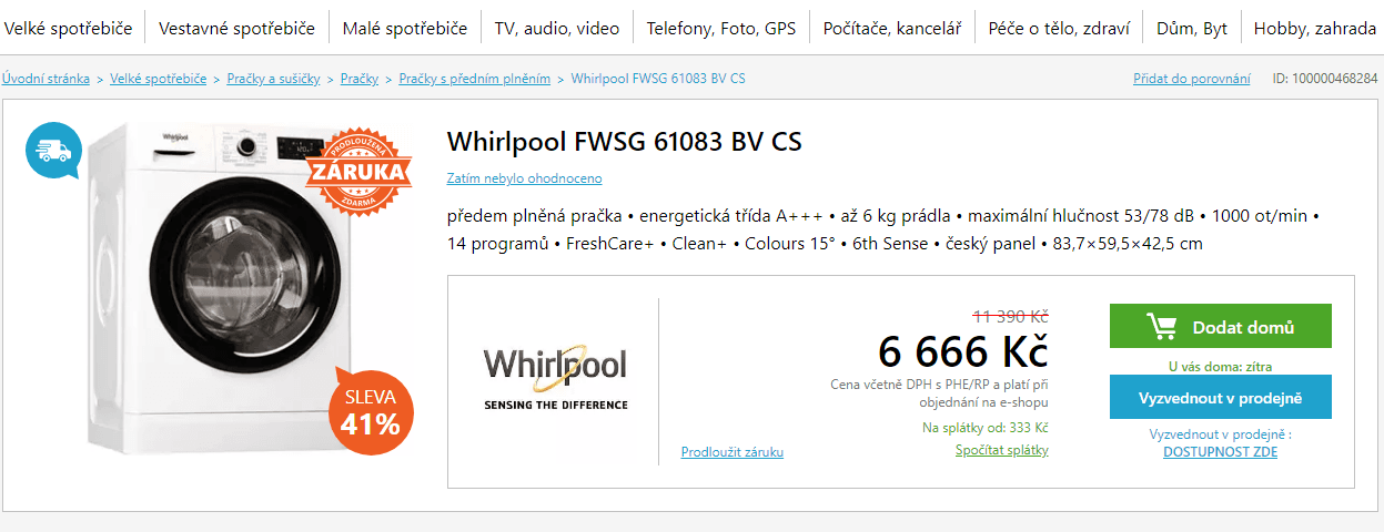 Pračka Whirlpool, 6 kg, 1000 ot., A+++