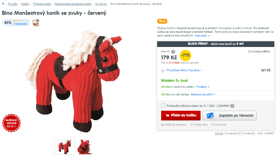 Manšestrový koník se zvuky Bino