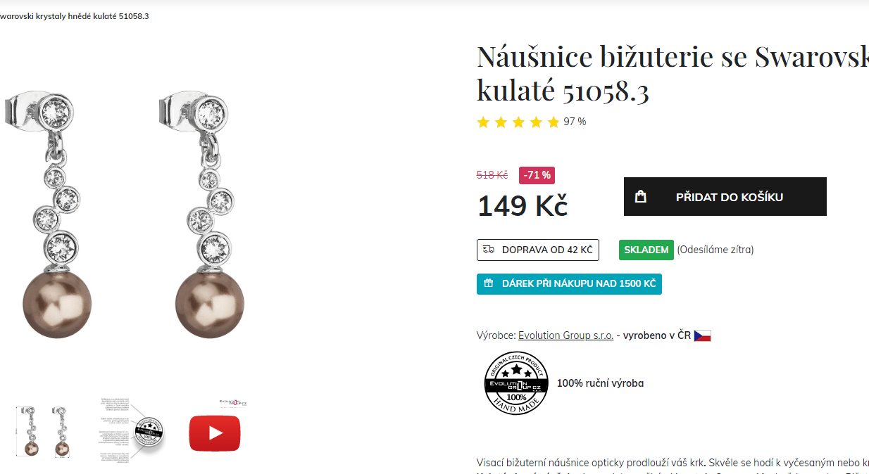 Náušnice bižuterie se Swarovski krystaly hnědé