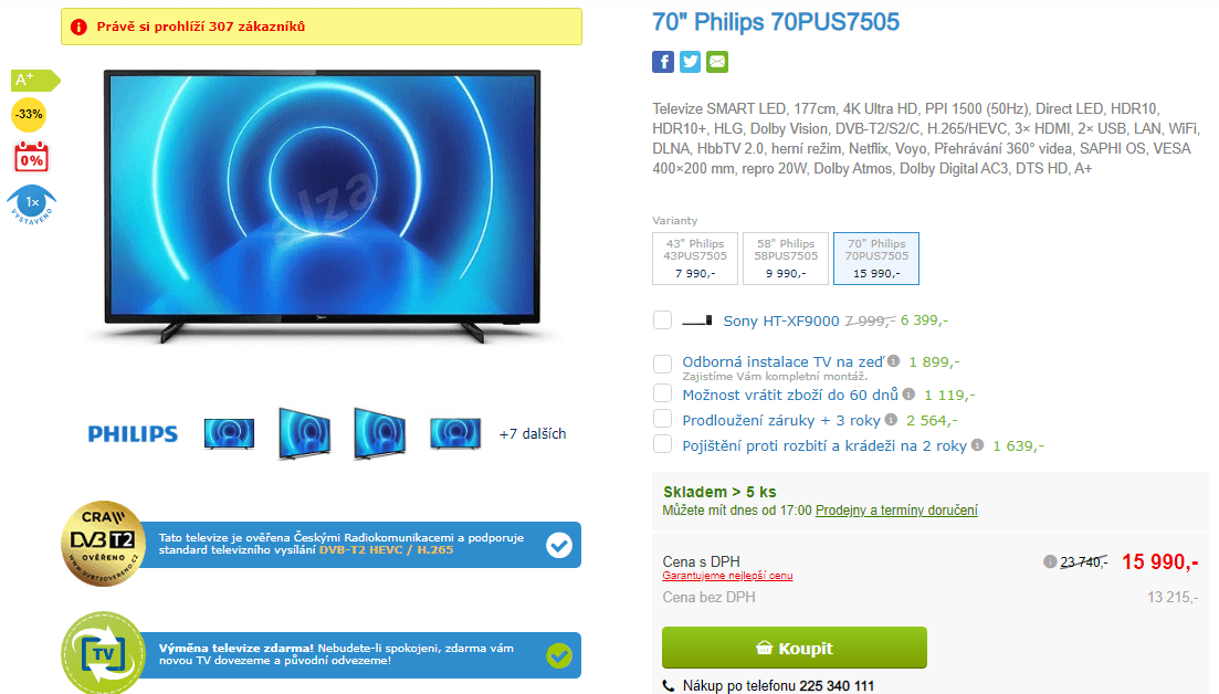4K Smart TV, 178 cm, HDR, Philips
