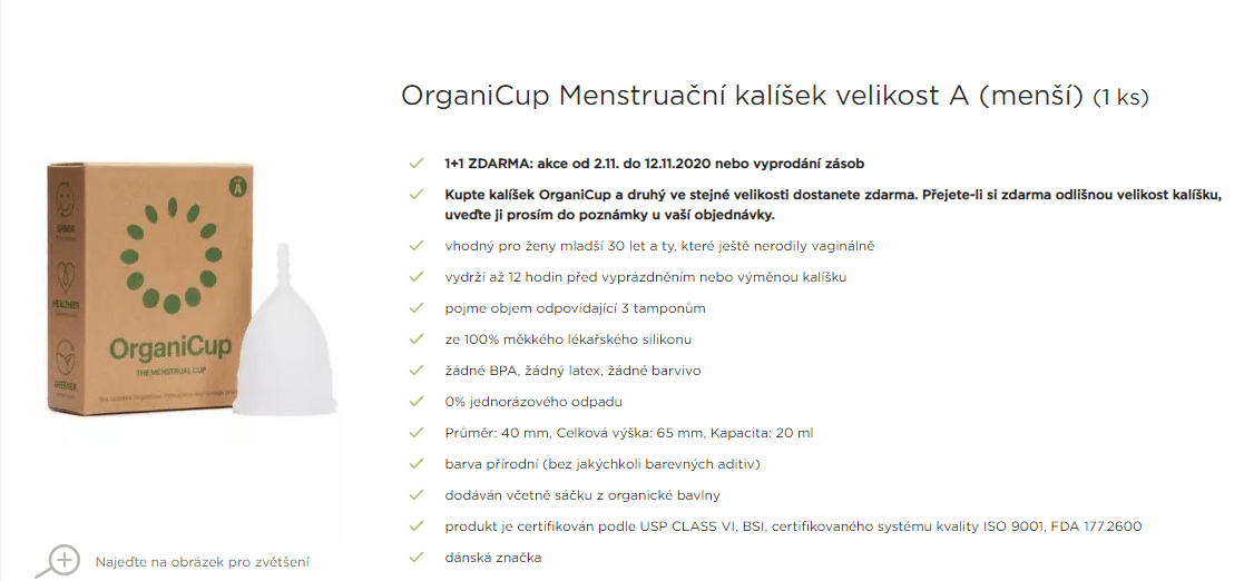 Menstruační kalíšky OrganiCup 1+1 zdarma