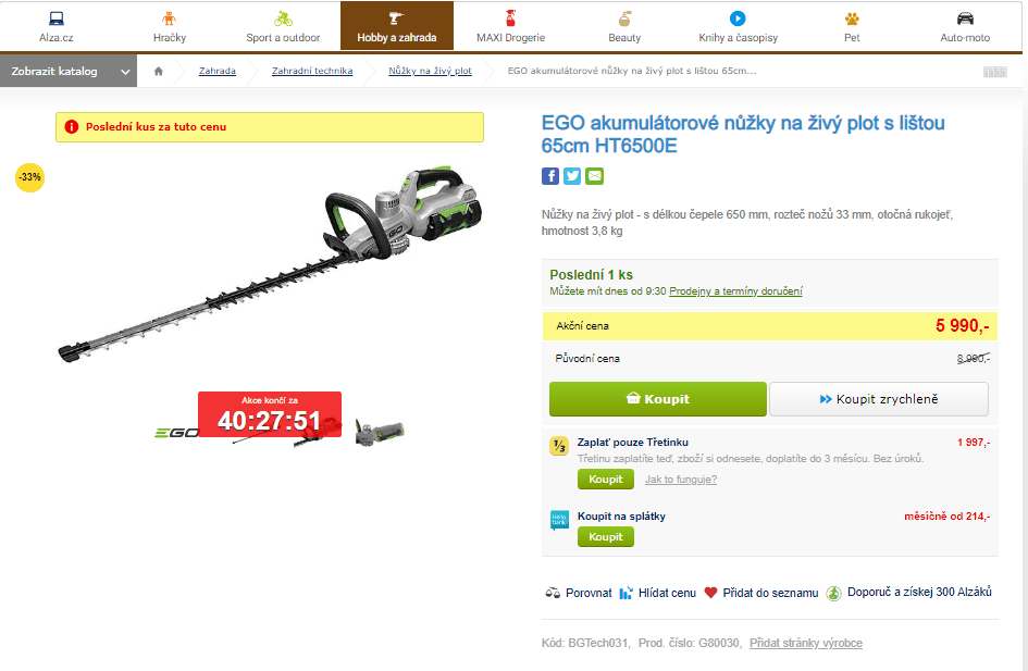 Aku nůžky na živý plot EGO, 650 mm, 