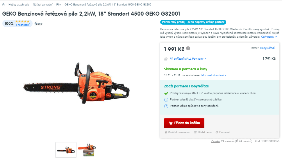 Benzínová řetězová pila Beko G82001