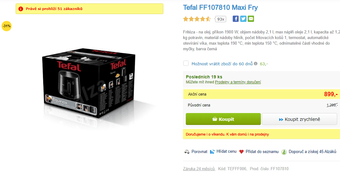 Fritéza na olej Tefal, 2 litry