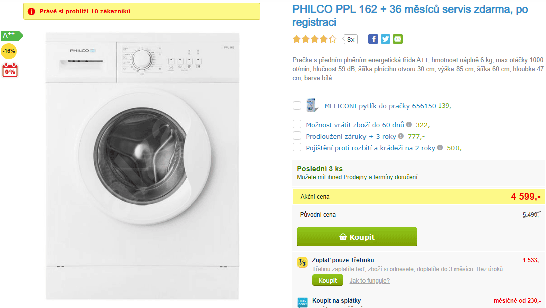 Pračka Philco, 6kg, 1000 ot., A++