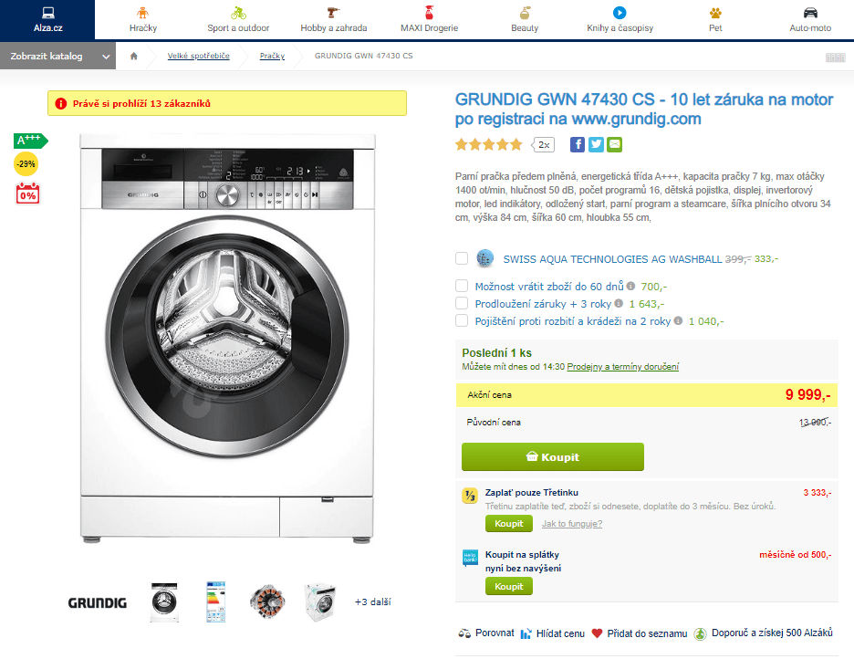 Parní pračka Grundig, A+++, 7 kg, 1400 ot.