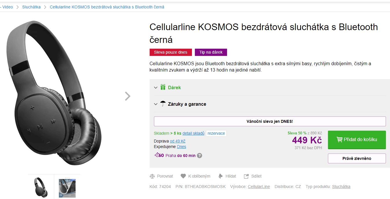 BT sluchátka Cellularline KOSMOS
