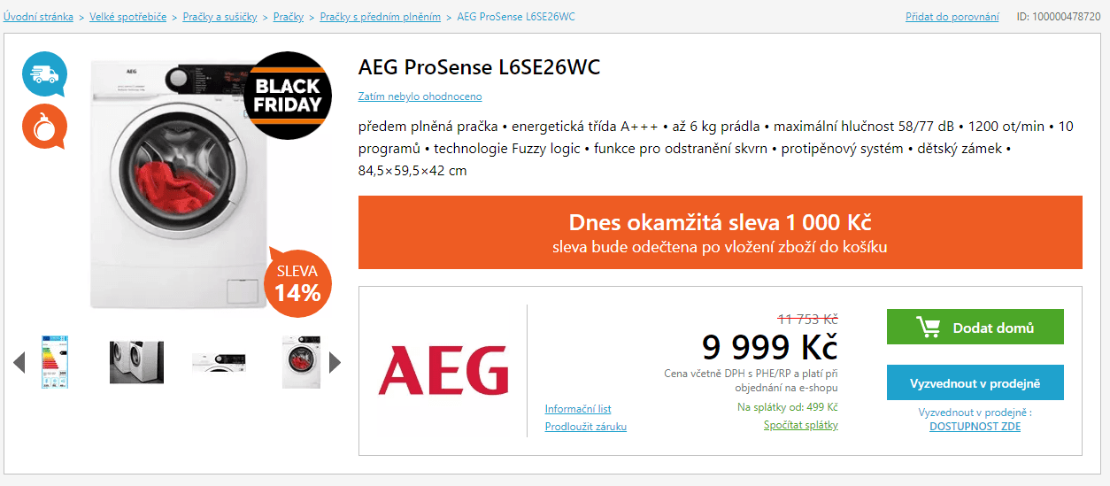AEG ProSense, 6kg, 1200 ot., A+++