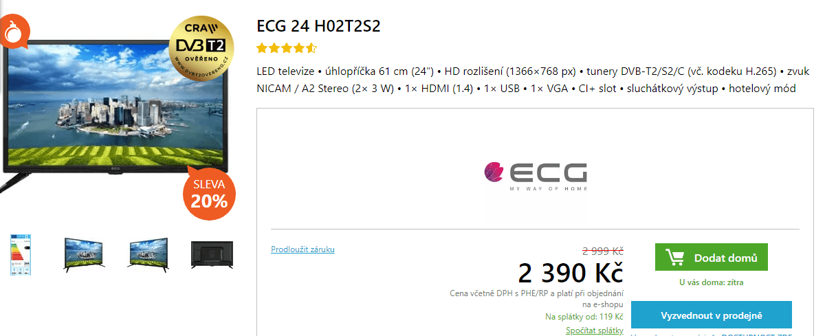 HD ready LED TV, T2, 61cm, ECG