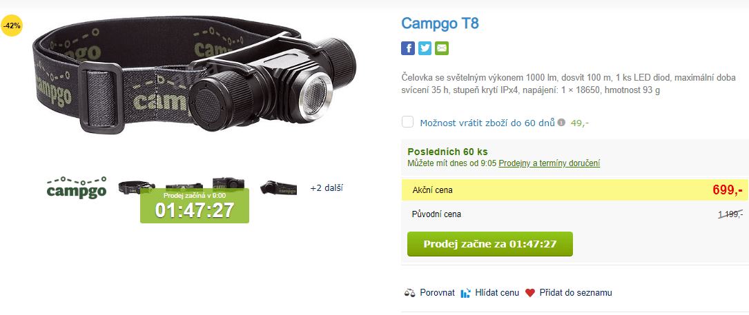 Čelovka Campgo T8, aku