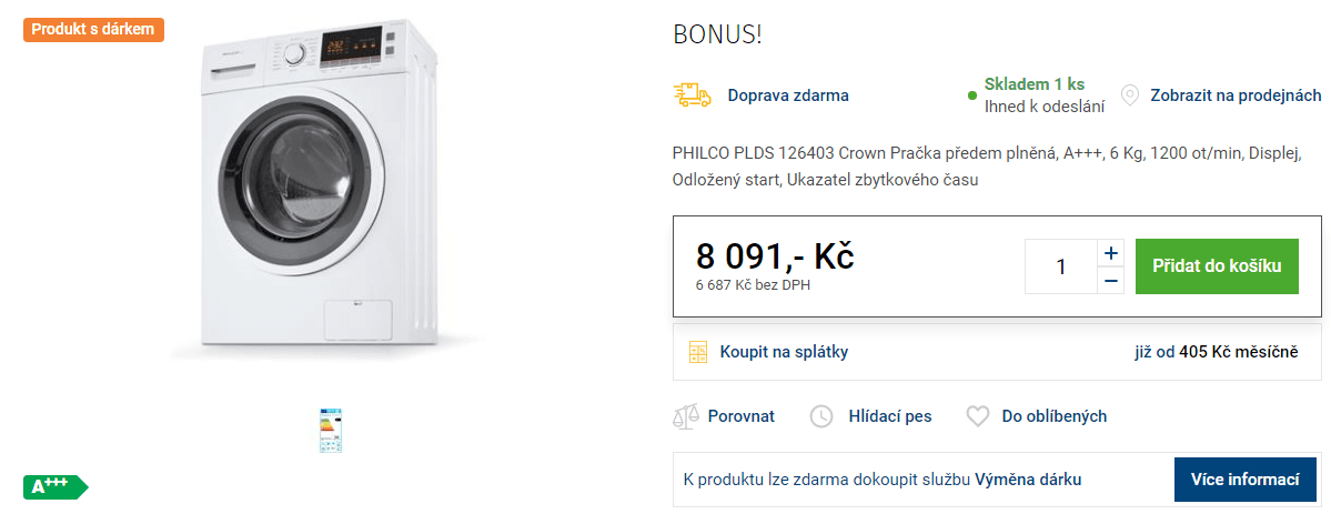 Pračka Philco, 6kg, 1200 ot., 44cm, A+++