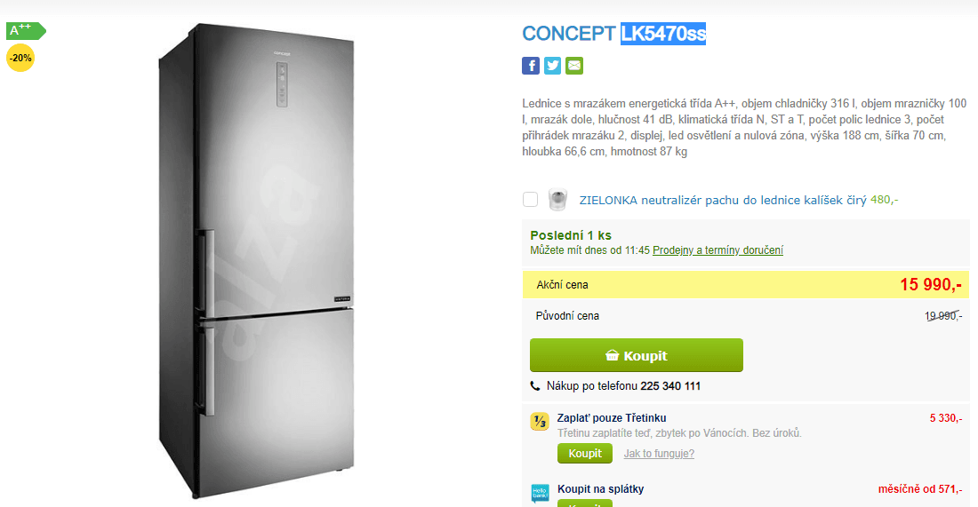 Lednice Concept, Š 70 cm, A++, 180 cm