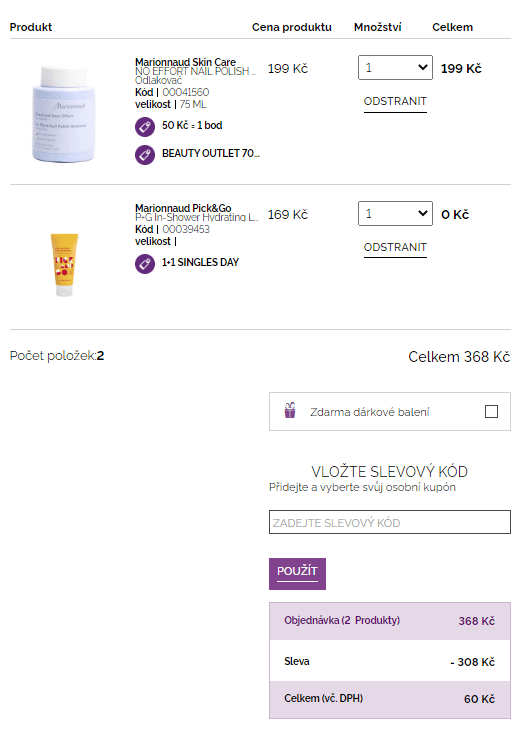 Akce 1+1 zdarma na Beauty Outlet