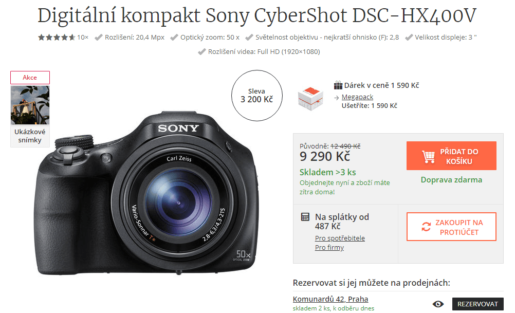Sony HX400, 20,4MPx, 50x zoom, Wifi, NFC