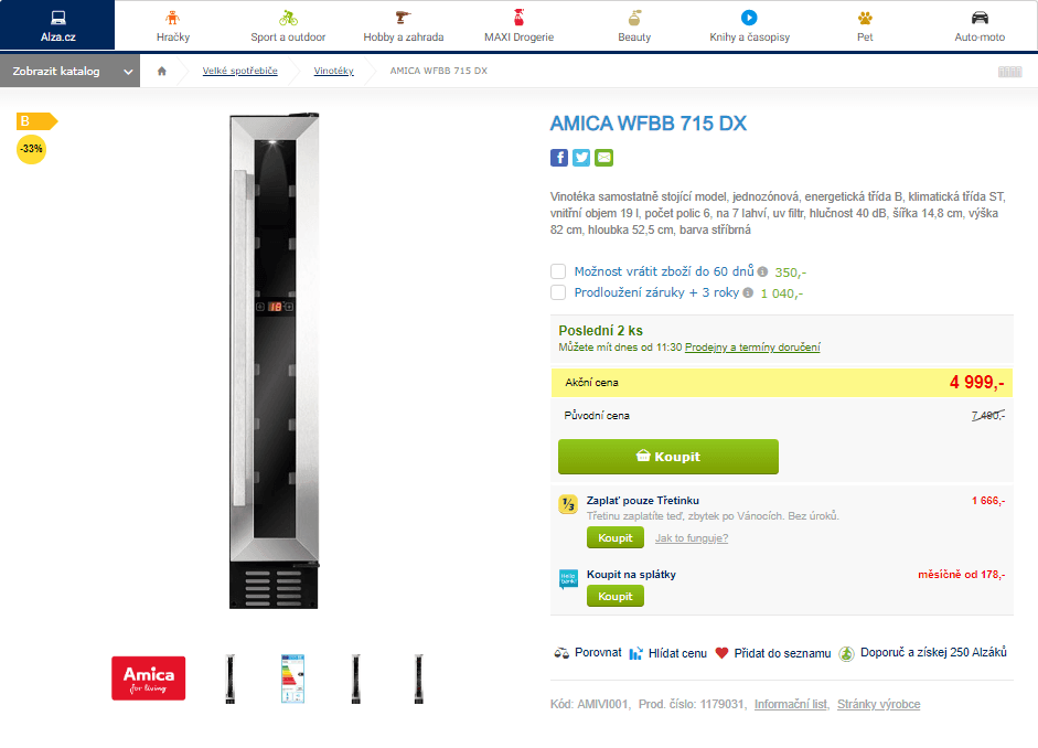 Osobní vinotéka Amica, 7 lahví