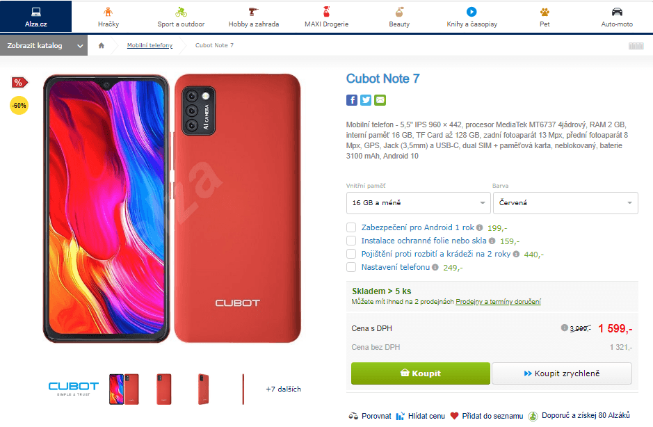 Cubot, 4x 1,3GHz, 2GB RAM, 5,5"